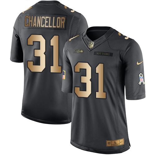 Nike Seahawks #31 Kam Chancellor Black Mens Stitched NFL Limited Gold Salute To Service Jersey