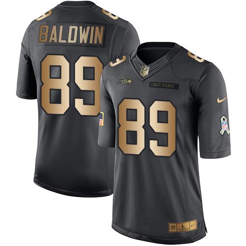 Nike Seahawks #89 Doug Baldwin Black Mens Stitched NFL Limited Gold Salute To Service Jersey