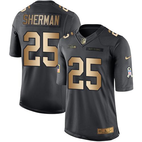Nike Seahawks #25 Richard Sherman Black Mens Stitched NFL Limited Gold Salute To Service Jersey