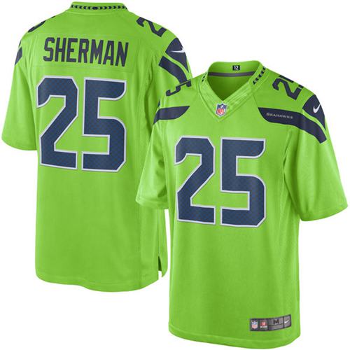 Nike Seahawks #25 Richard Sherman Green Mens Stitched NFL Limited Rush Jersey