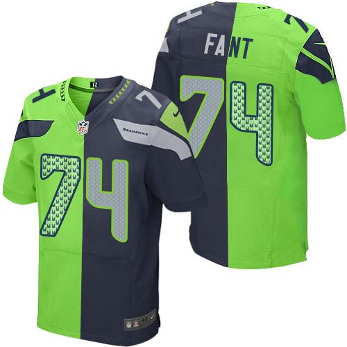 Nike Seahawks #74 George Fant Steel Blue/Green Mens Stitched NFL Elite Split Jersey