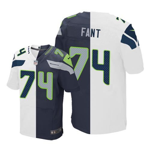 Nike Seahawks #74 George Fant White/Steel Blue Mens Stitched NFL Elite Split Jersey