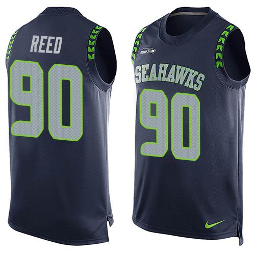 Nike Seahawks #90 Jarran Reed Steel Blue Team Color Mens Stitched NFL Limited Tank Top Jersey