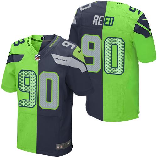Nike Seahawks #90 Jarran Reed Steel Blue/Green Mens Stitched NFL Elite Split Jersey