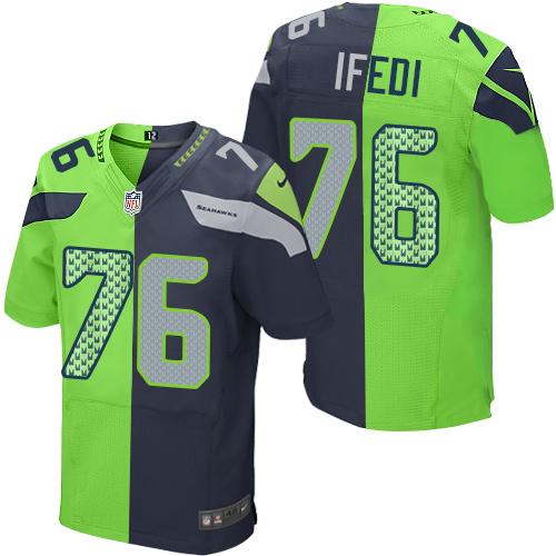 Nike Seahawks #76 Germain Ifedi Steel Blue/Green Mens Stitched NFL Elite Split Jersey