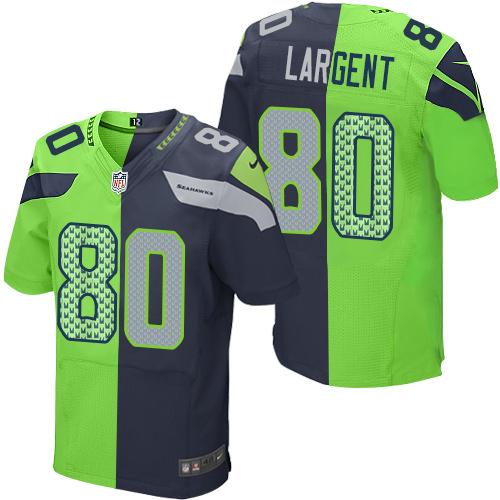 Nike Seahawks #80 Steve Largent Steel Blue/Green Mens Stitched NFL Elite Split Jersey