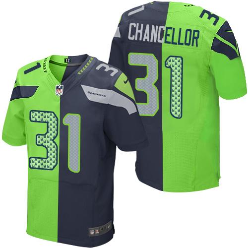 Nike Seahawks #31 Kam Chancellor Steel Blue/Green Mens Stitched NFL Elite Split Jersey
