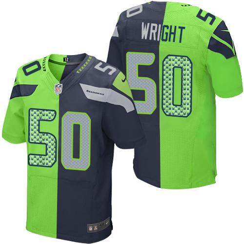 Nike Seahawks #50 KJ Wright Steel Blue/Green Mens Stitched NFL Elite Split Jersey