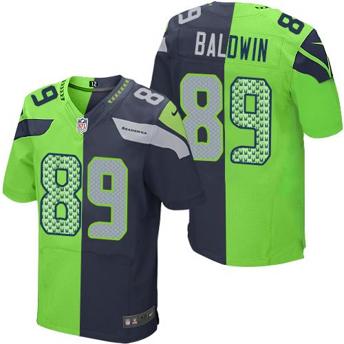 Nike Seahawks #89 Doug Baldwin Steel Blue/Green Mens Stitched NFL Elite Split Jersey