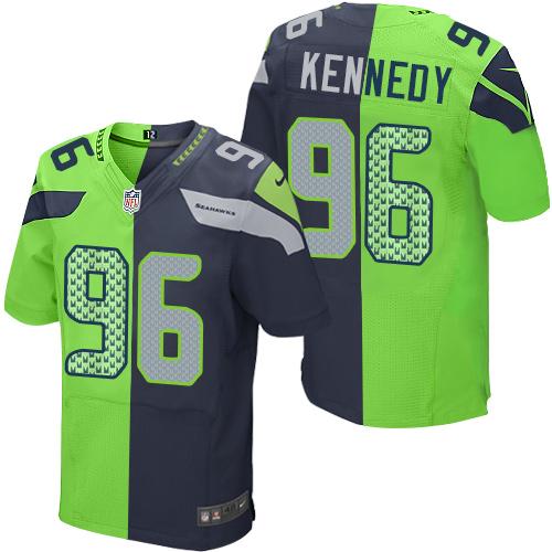 Nike Seahawks #96 Cortez Kennedy Steel Blue/Green Mens Stitched NFL Elite Split Jersey