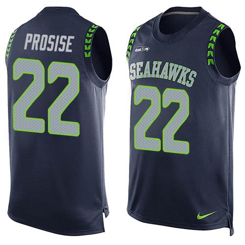 Nike Seahawks #22 C J Prosise Steel Blue Team Color Mens Stitched NFL Limited Tank Top Jersey