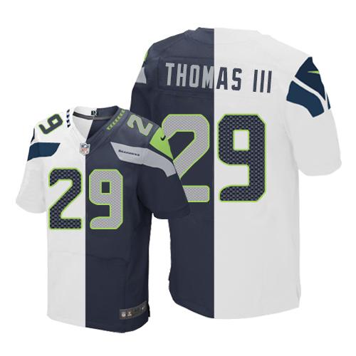 Nike Seahawks #29 Earl Thomas III White/Steel Blue Mens Stitched NFL Elite Split Jersey