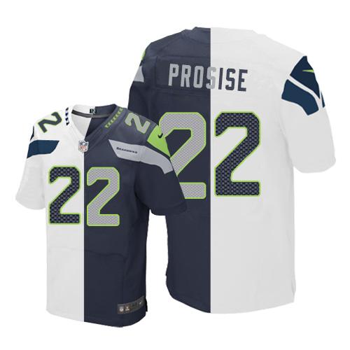 Nike Seahawks #22 C J Prosise White/Steel Blue Mens Stitched NFL Elite Split Jersey