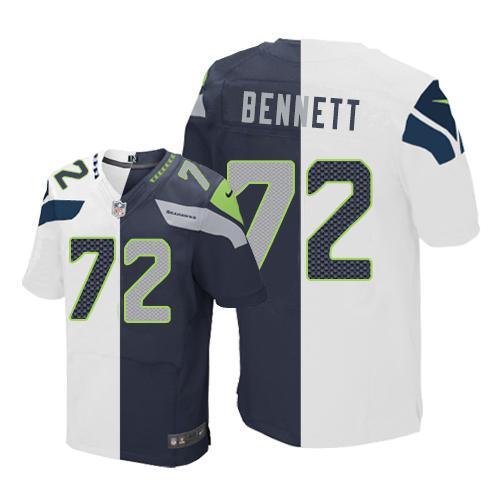 Nike Seahawks #72 Michael Bennett White/Steel Blue Mens Stitched NFL Elite Split Jersey