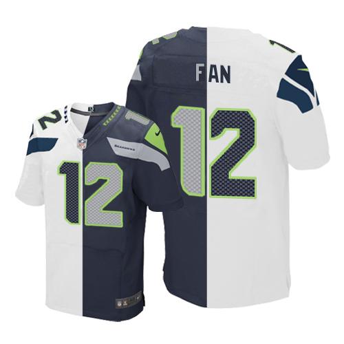 Nike Seahawks #12 Fan White/Steel Blue Mens Stitched NFL Elite Split Jersey