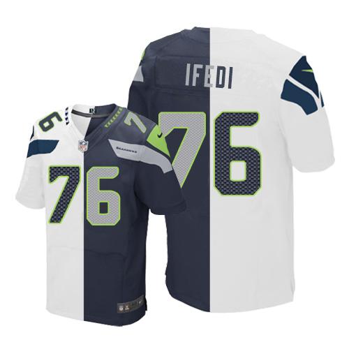 Nike Seahawks #76 Germain Ifedi White/Steel Blue Mens Stitched NFL Elite Split Jersey