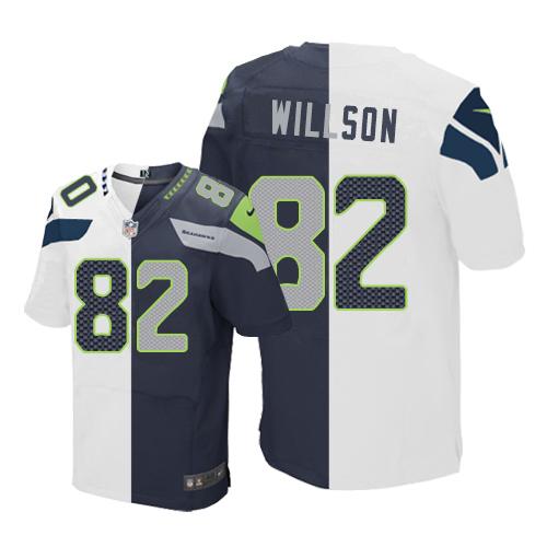 Nike Seahawks #82 Luke Willson White/Steel Blue Mens Stitched NFL Elite Split Jersey