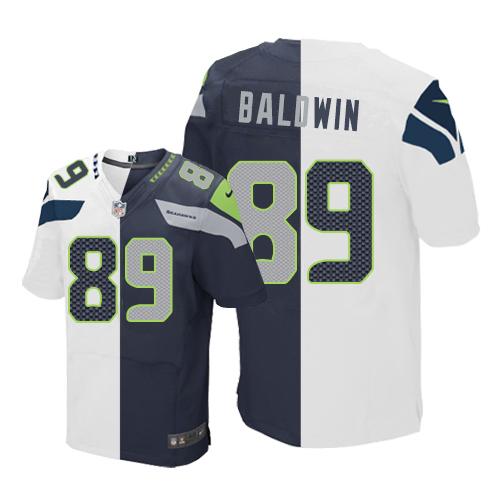 Nike Seahawks #89 Doug Baldwin White/Steel Blue Mens Stitched NFL Elite Split Jersey