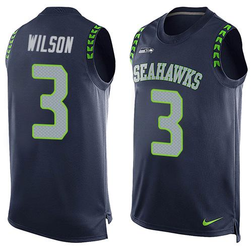 Nike Seahawks #3 Russell Wilson Steel Blue Team Color Mens Stitched NFL Limited Tank Top Jersey