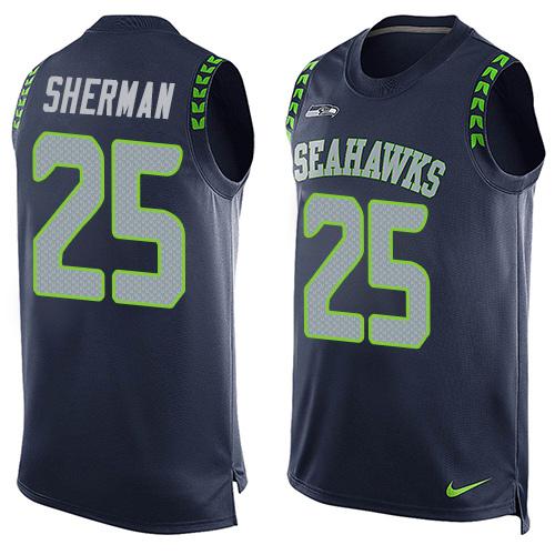 Nike Seahawks #25 Richard Sherman Steel Blue Team Color Mens Stitched NFL Limited Tank Top Jersey