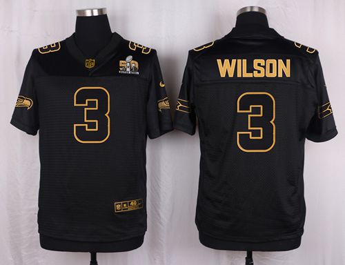 Nike Seahawks #3 Russell Wilson Black Mens Stitched NFL Elite Pro Line Gold Collection Jersey