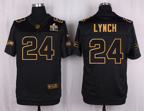 Nike Seahawks #24 Marshawn Lynch Black Mens Stitched NFL Elite Pro Line Gold Collection Jersey