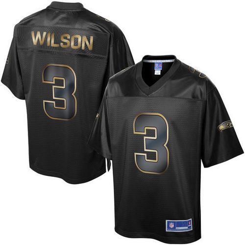 Nike Seahawks #3 Russell Wilson Pro Line Black Gold Collection Mens Stitched NFL Game Jersey