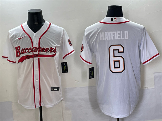 Mens Tampa Bay Buccaneers #6 Baker Mayfield White Cool Base Stitched Baseball Jersey