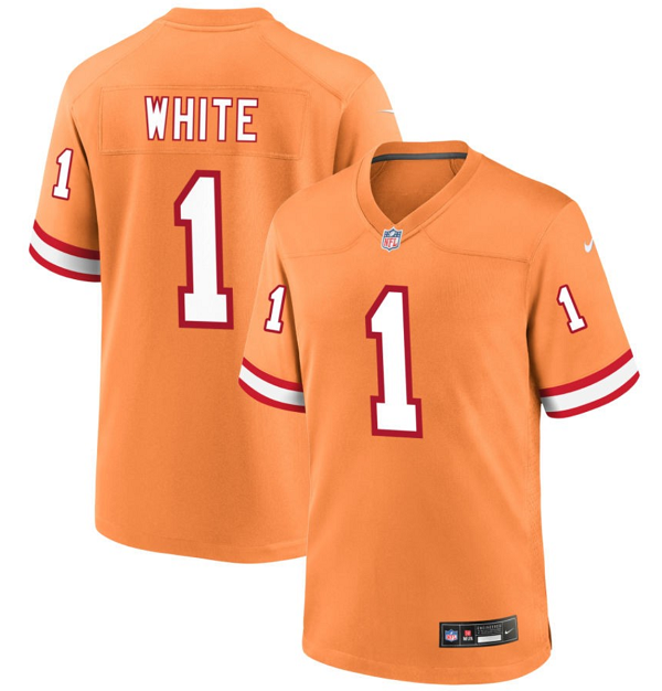 Mens Tampa Bay Buccaneers #1 Rachaad White Orange Throwback Limited Stitched Game Jersey