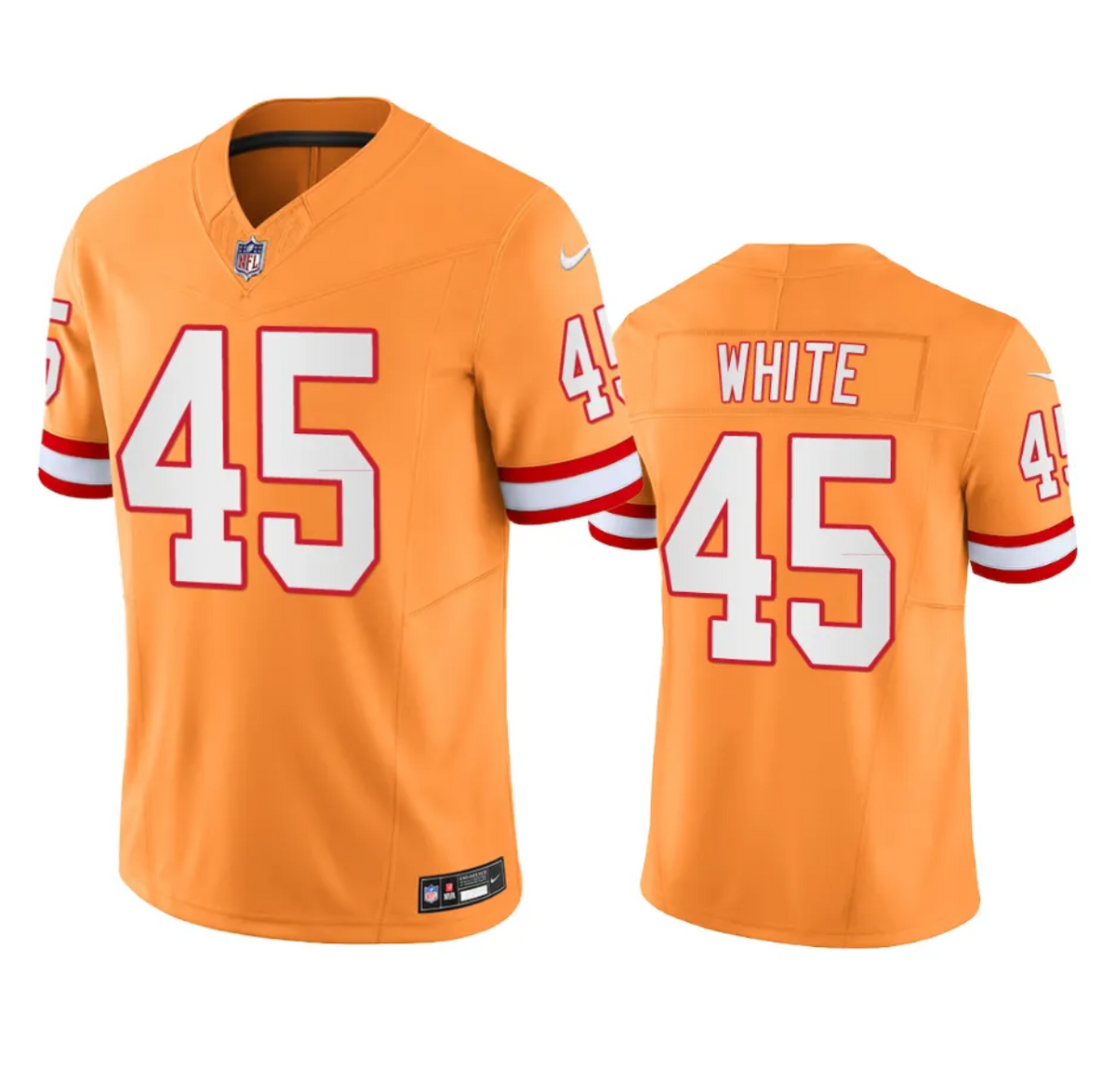 Mens Tampa Bay Buccaneers #45 Devin White Orange 2023 FUSE Throwback Limited Stitched Jersey