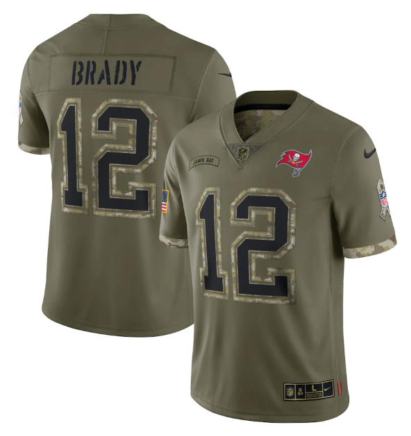 Mens Tampa Bay Buccaneers #12 Tom Brady Olive 2022 Salute To Service Limited Stitched Jersey