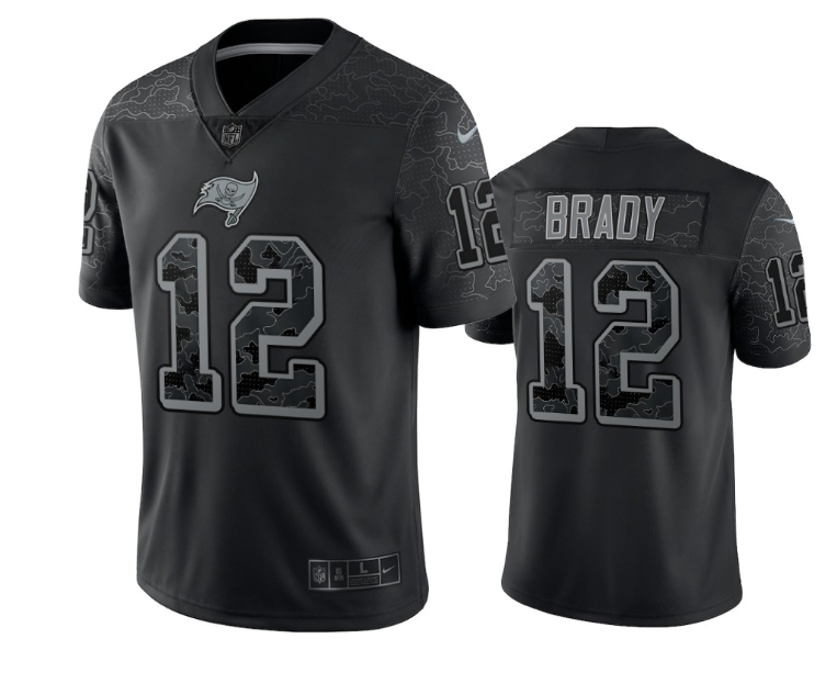 Mens Tampa Bay Buccaneers #12 Tom Brady Black Reflective Limited Stitched Jersey