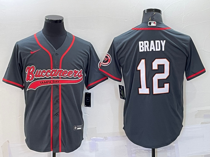 Mens Tampa Bay Buccaneers #12 Tom Brady Grey Cool Base Stitched Baseball Jersey