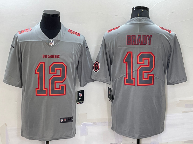 Mens Tampa Bay Buccaneers #12 Tom Brady Grey With Patch Atmosphere Fashion Stitched Jersey