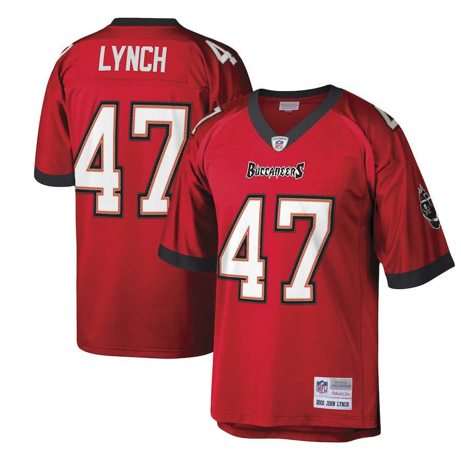 Mens Tampa Bay Buccaneers #47 John Lynch Red Mitchell Ness Stitched Legacy Replica Jersey
