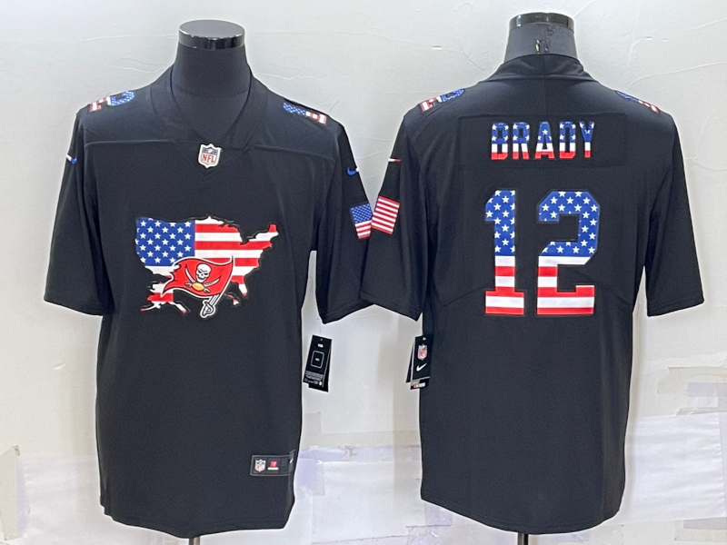 Mens Tampa Bay Buccaneers #12 Tom Brady Black USA Flag Limited Stitched Jersey
