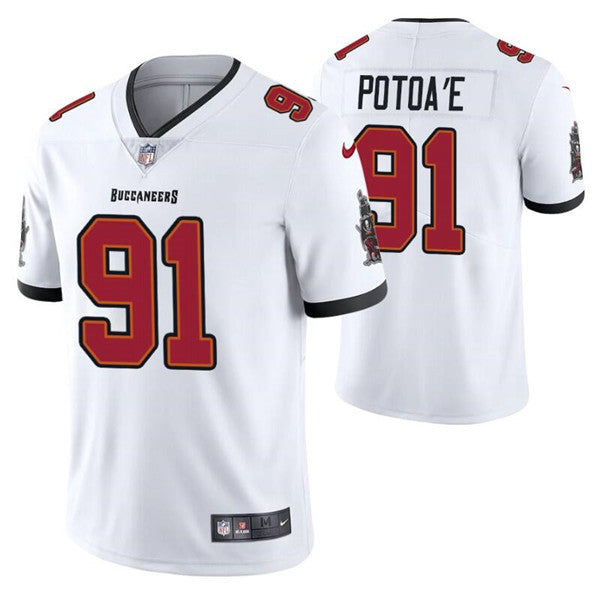 Mens Tampa Bay Buccaneers #91 Benning Potoae White Vapor Untouchable Limited Stitched Jersey
