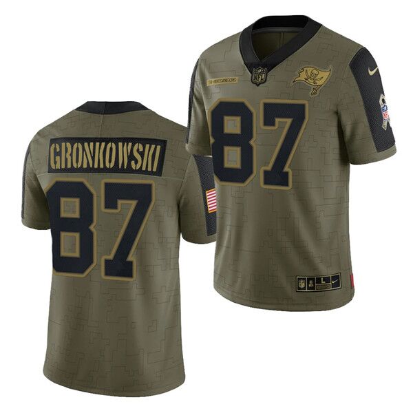 Mens Tampa Bay Buccaneers #87 Rob Gronkowski 2021 Olive Salute To Service Limited Stitched Jersey