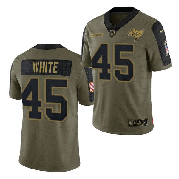 Mens Tampa Bay Buccaneers #45 Devin White 2021 Olive Salute To Service Limited Stitched Jersey