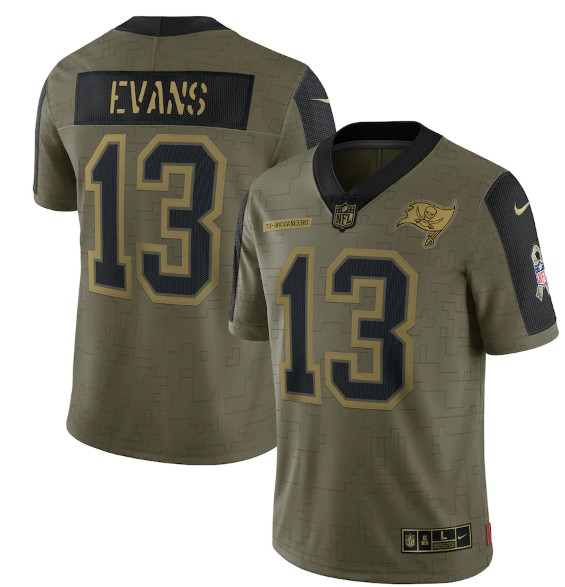 Mens Tampa Bay Buccaneers #13 Mike Evans 2021 Olive Salute To Service Limited Stitched Jersey