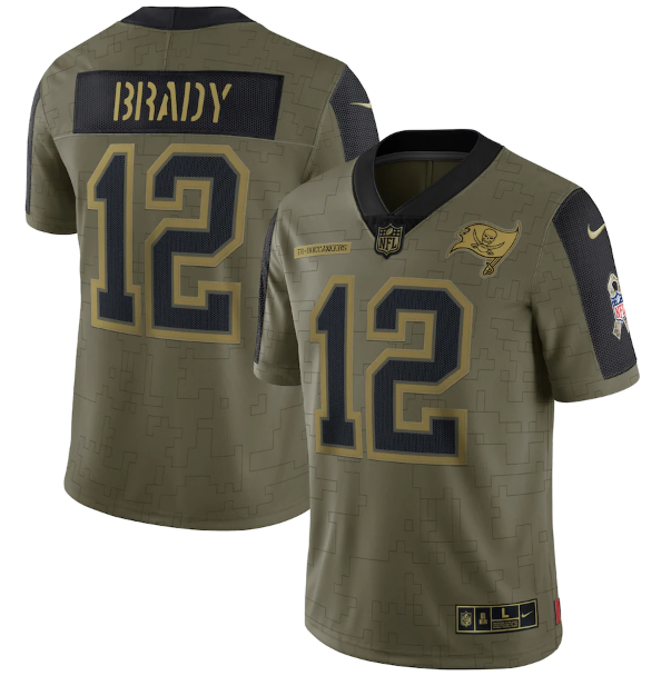 Mens Tampa Bay Buccaneers #12 Tom Brady 2021 Olive Salute To Service Limited Stitched Jersey