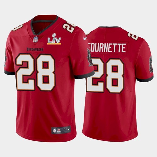 Mens Tampa Bay Buccaneers #28 Leonard Fournette Red 2021 Super Bowl LV Limited Stitched Jersey
