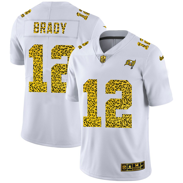 Mens Tampa Bay Buccaneers #12 Tom Brady 2020 White Leopard Print Fashion Limited Stitched Jersey