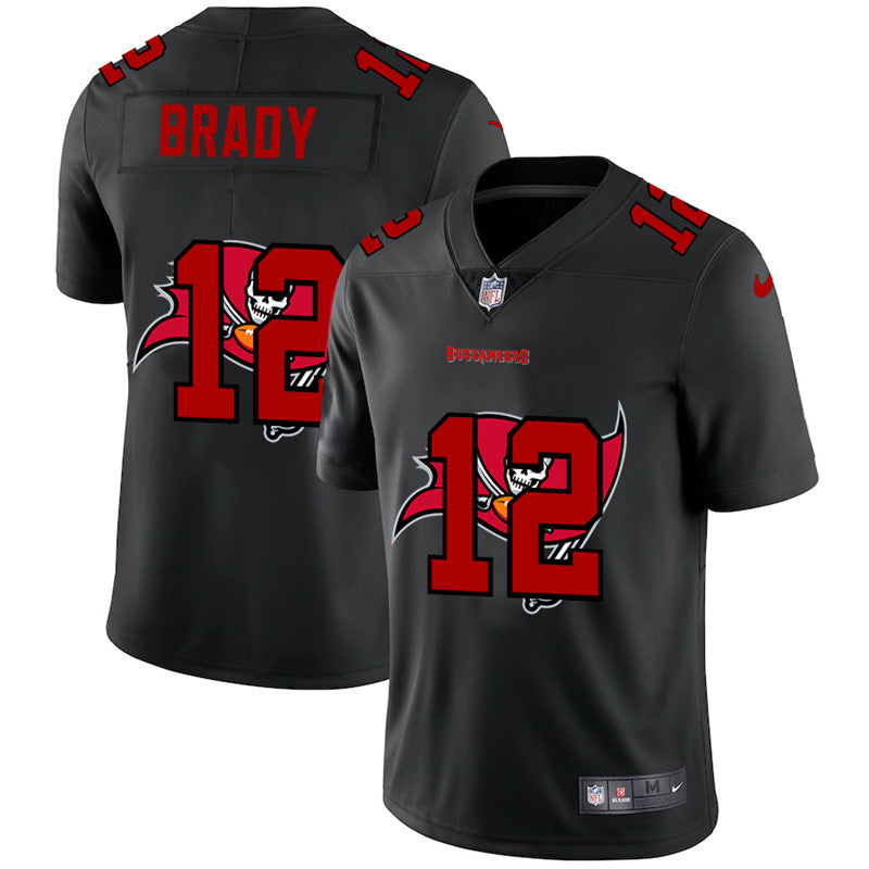 Mens Tampa Bay Buccaneers #12 Tom Brady Black Shadow Logo Limited Stitched Jersey
