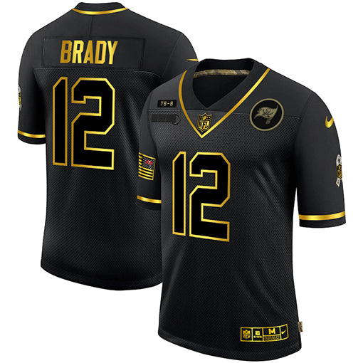 Mens Tampa Bay Buccaneers #12 Tom Brady 2020 Black/Gold Salute To Service Limited Stitched Jersey