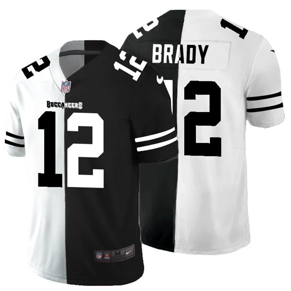 Mens Tampa Bay Buccaneers #12 Tom Brady Black White Split Limited Stitched Jersey
