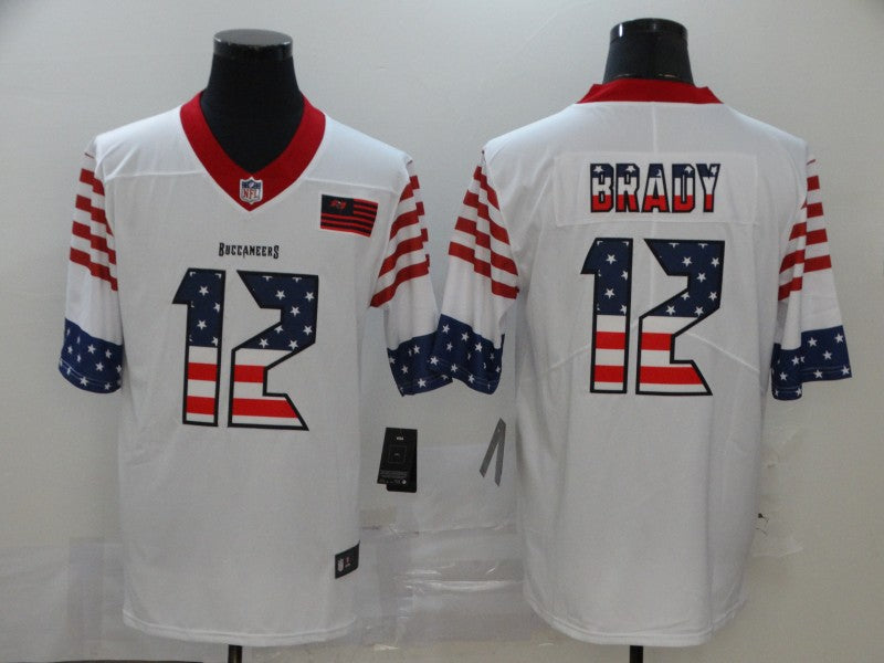 Mens Tampa Bay Buccaneers #12 Tom Brady White USA Flag Fashion Color Rush Stitched Jersey