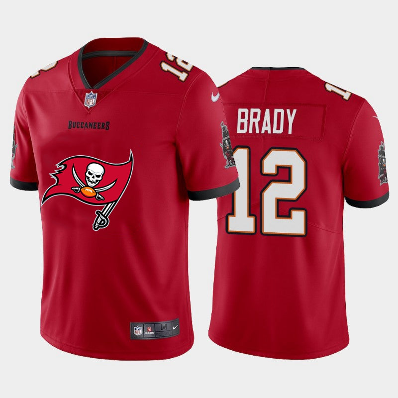 Mens Tampa Bay Buccaneers #12 Tom Brady Red 2020 Team Big Logo Limited Stitched Jersey