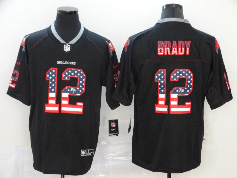 Mens Tampa Bay Buccaneers #12 Tom Brady Black USA Flag Fashion Color Rush NFL Jersey
