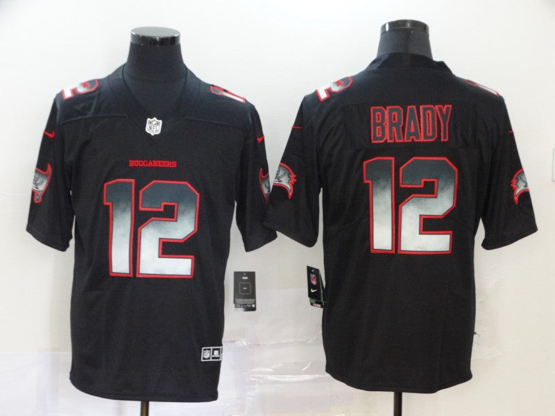 Mens Tampa Bay Buccaneers #12 Tom Brady Black Smoke Fashion Limited Stitched NFL Jersey